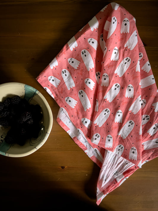 Ghost Flour Sack Tea Towel: Halloween Decor
