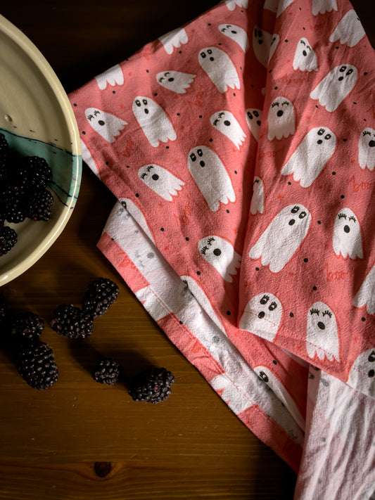Ghost Flour Sack Tea Towel: Halloween Decor