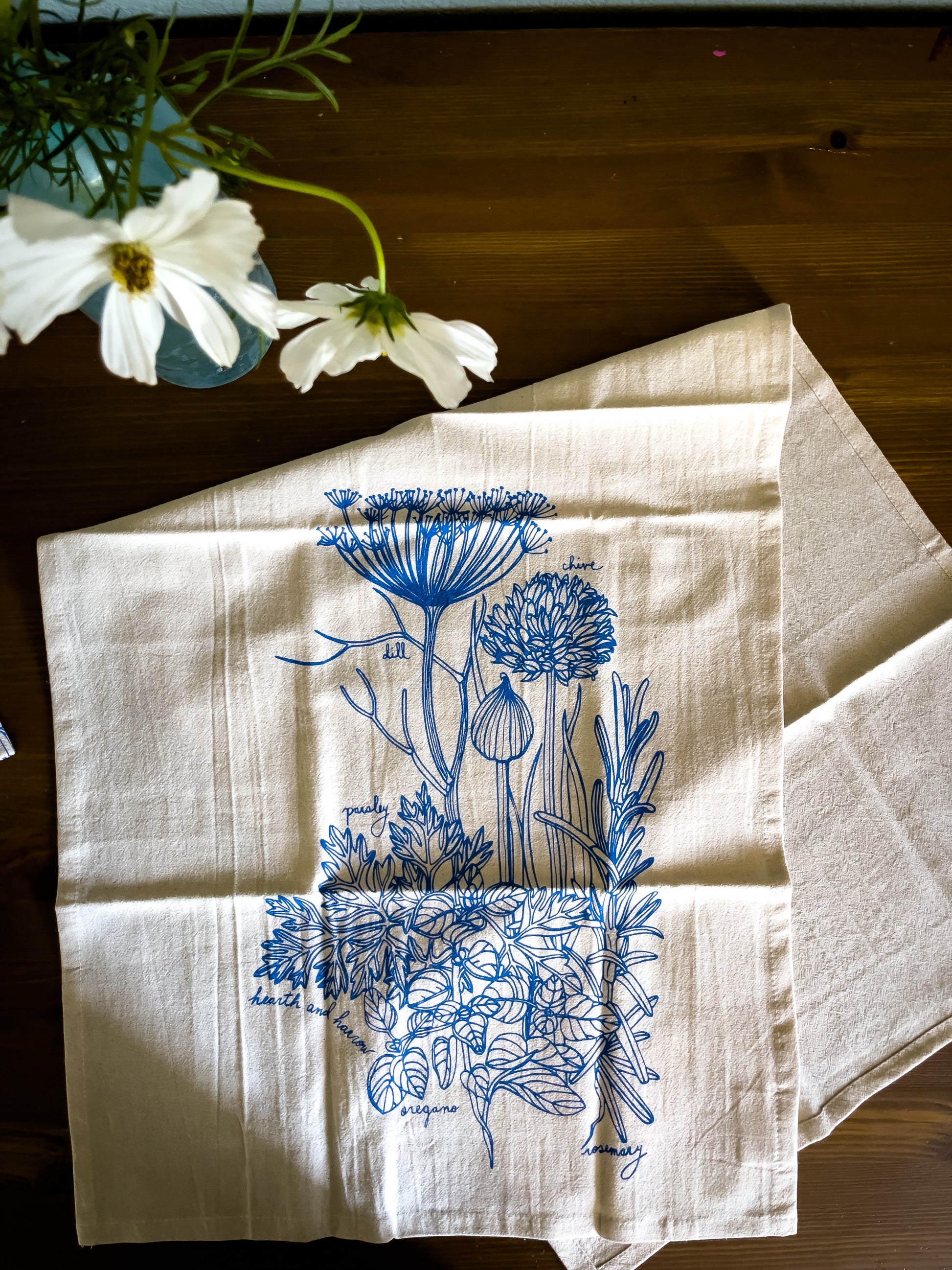 Culinary Herbs Tea Towel - Linen Kitchen Hand Towels - Dear Keaton